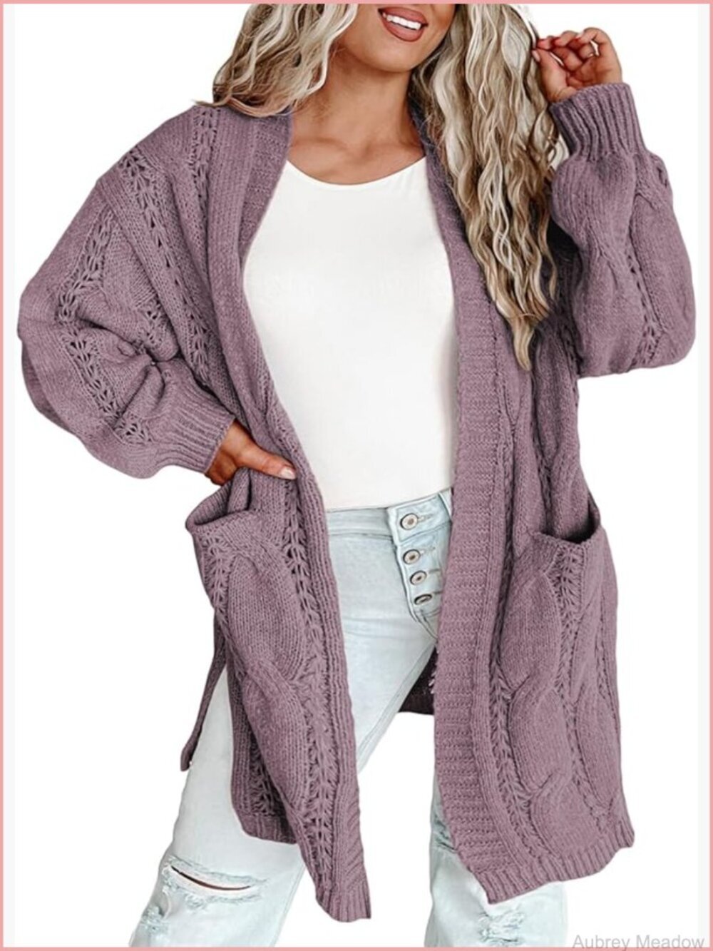 Plus Size Open Front Cardigan Long Sleeve Lightweight Fall Sweater with Pockets